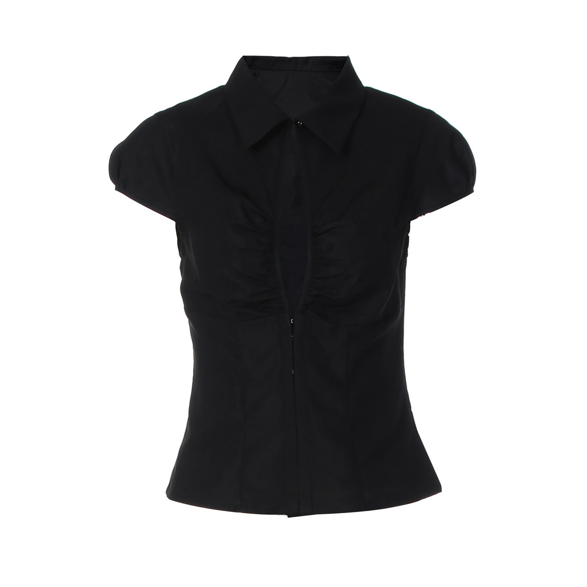 Turnover collar short sleeve button ruched top  | Festival Outfits Women