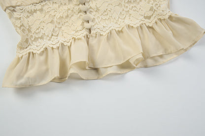 Long sleeve v neck button chiffon lace maxi skirt set  | Festival Outfits Women
