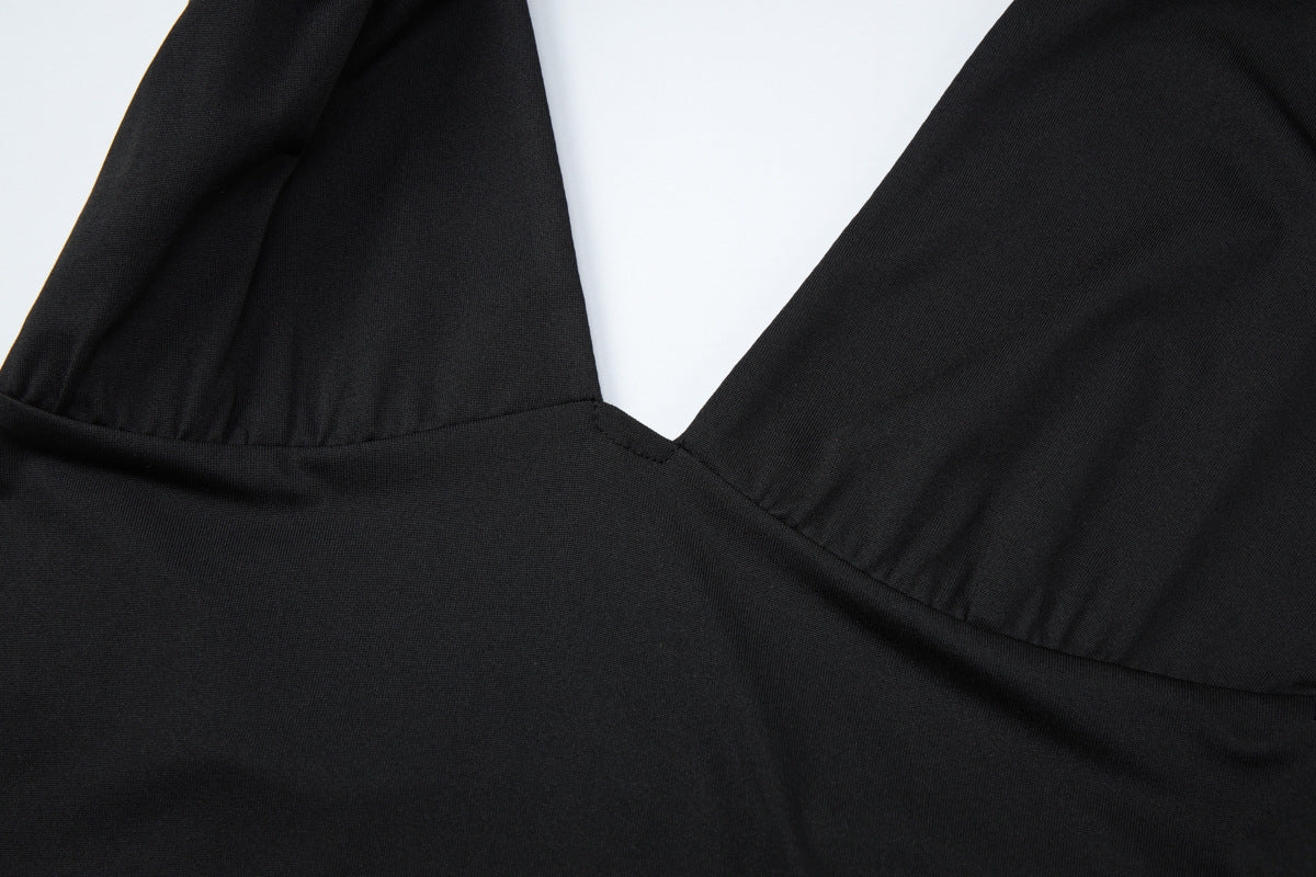 Halter v neck irregular backless solid top  | Festival Outfits Women