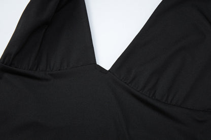 Halter v neck irregular backless solid top  | Festival Outfits Women