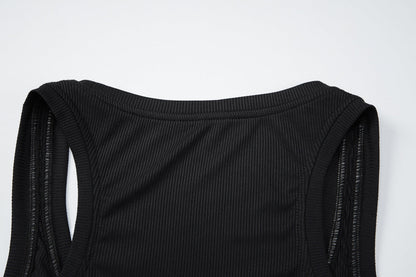 Beaded u neck ribbed sleeveless tank top  | Festival Outfits Women