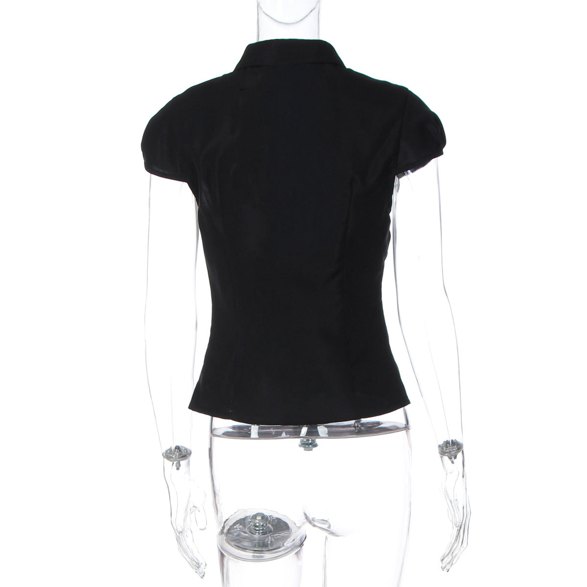 Turnover collar short sleeve button ruched top  | Festival Outfits Women