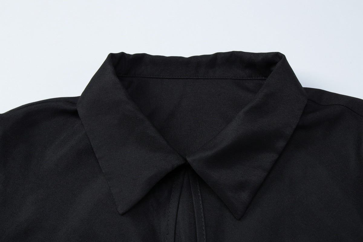 Turnover collar short sleeve button ruched top  | Festival Outfits Women