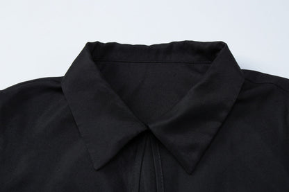 Turnover collar short sleeve button ruched top  | Festival Outfits Women
