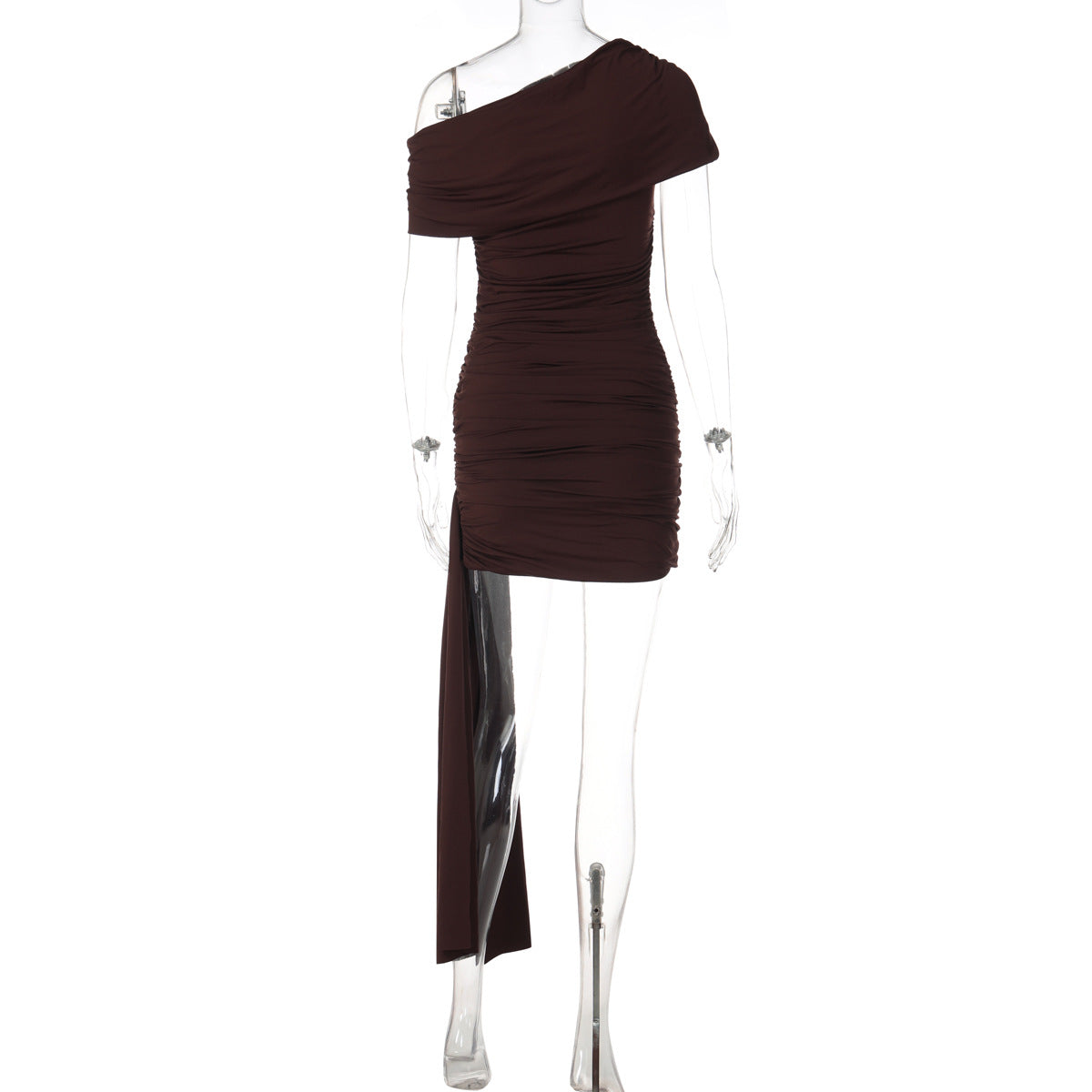 Ruched one shoulder irregular solid mini dress  | Festival Outfits Women