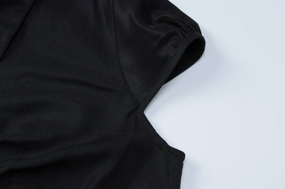Turnover collar short sleeve button ruched top  | Festival Outfits Women