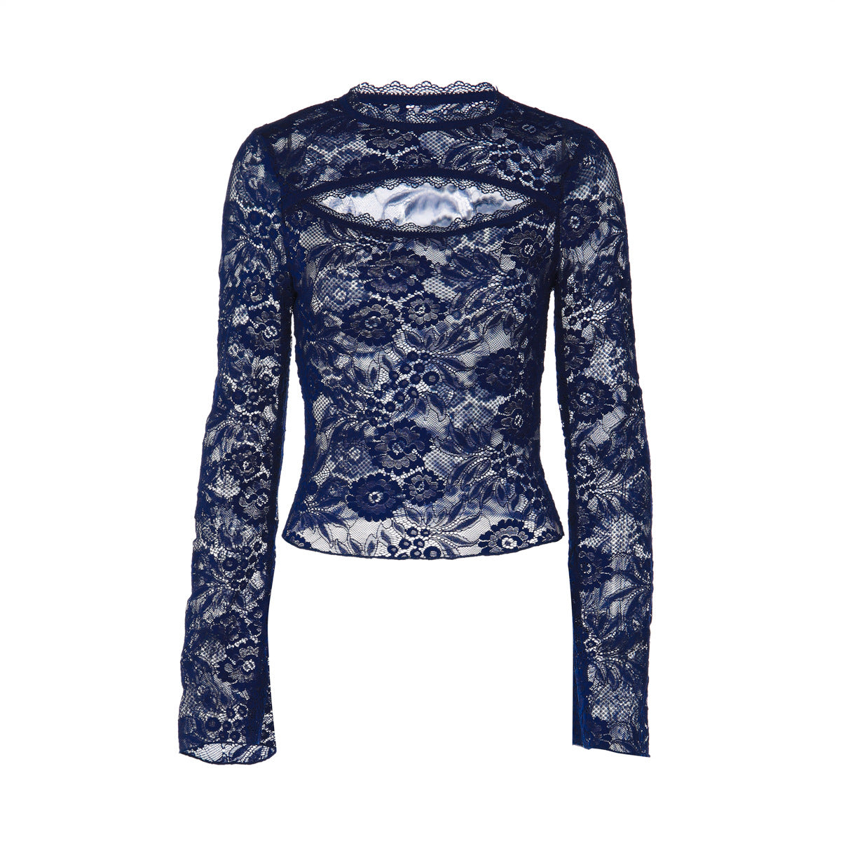 Lace hollow out long sleeve see through top  | Festival Outfits Women