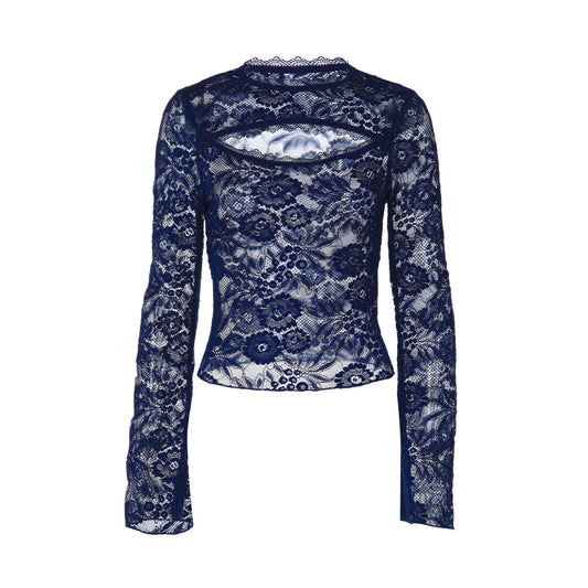 Lace hollow out long sleeve see through top  | Festival Outfits Women