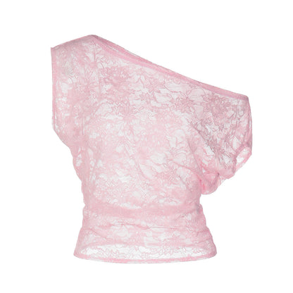 One shoulder irregular lace see through top  | Festival Outfits Women