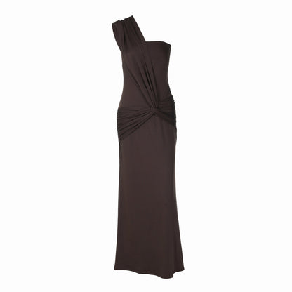 Irregular one shoulder hollow out solid maxi dress  | Festival Outfits Women