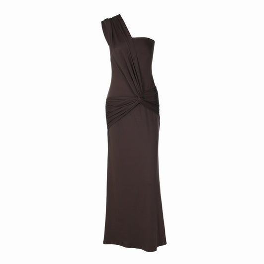 Irregular one shoulder hollow out solid maxi dress  | Festival Outfits Women