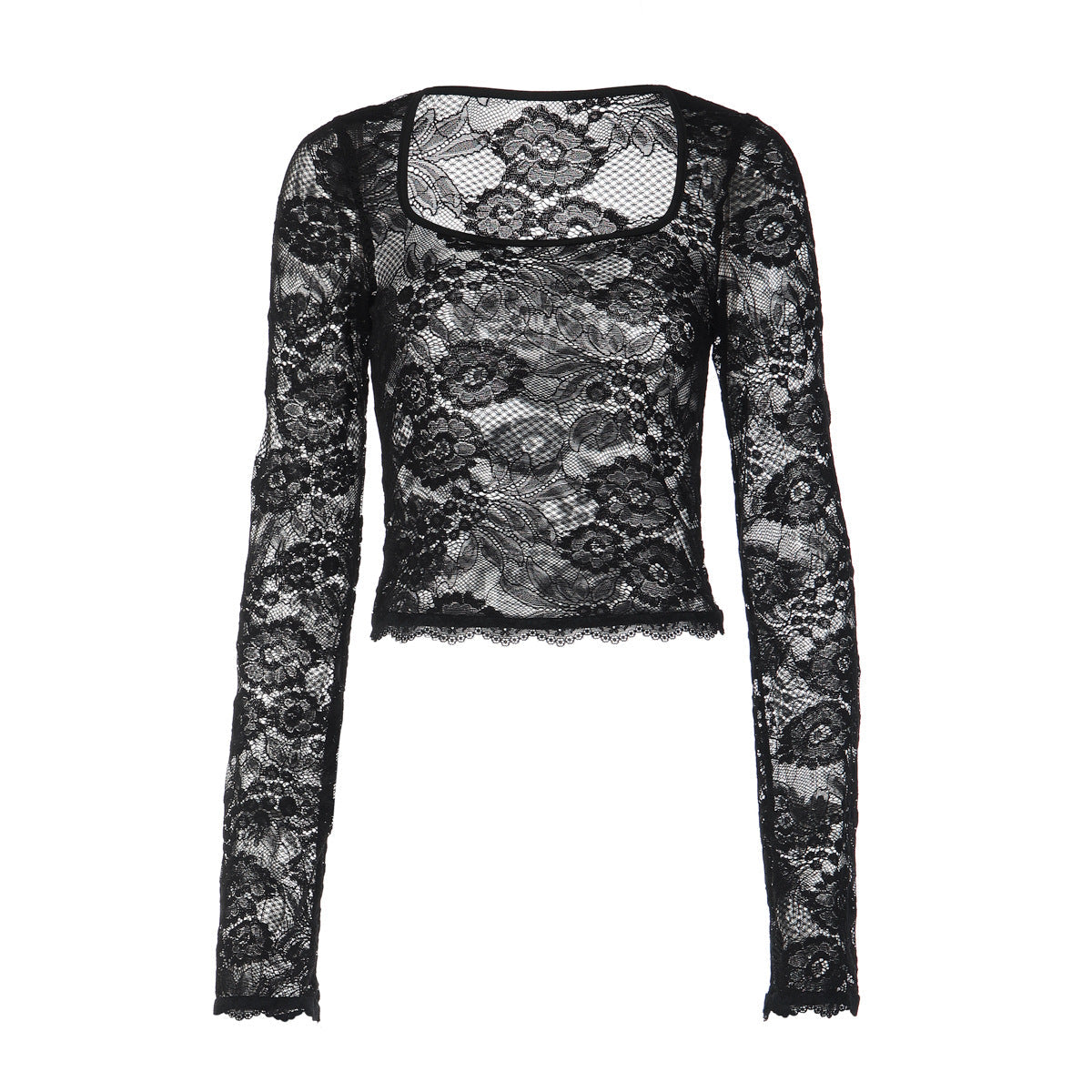 Long sleeve lace square neck see through top  | Festival Outfits Women