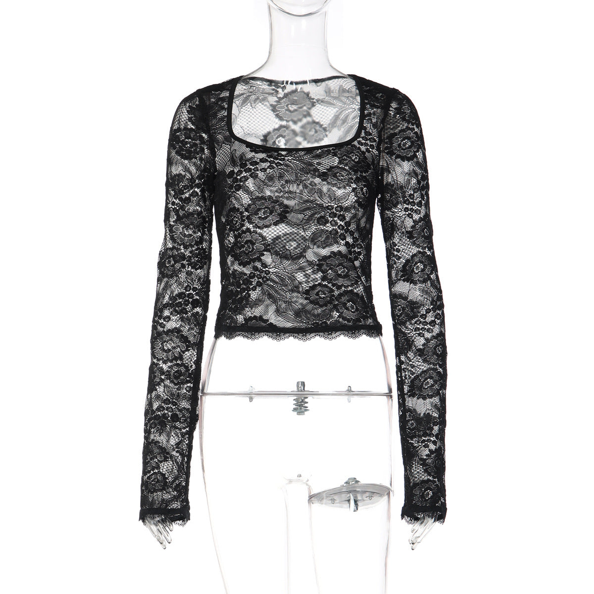 Long sleeve lace square neck see through top  | Festival Outfits Women