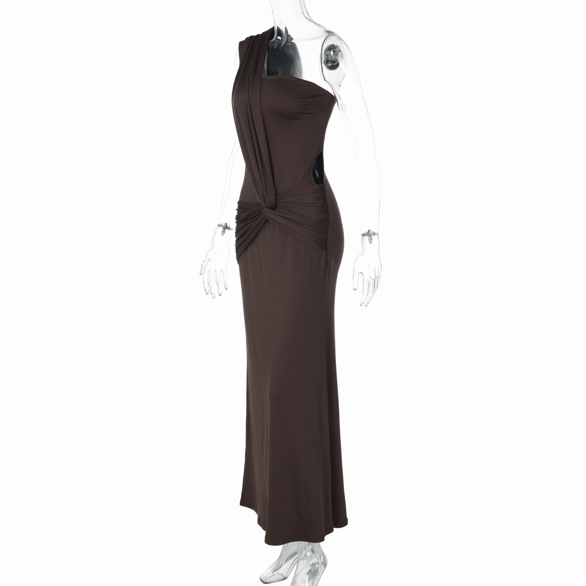 Irregular one shoulder hollow out solid maxi dress  | Festival Outfits Women