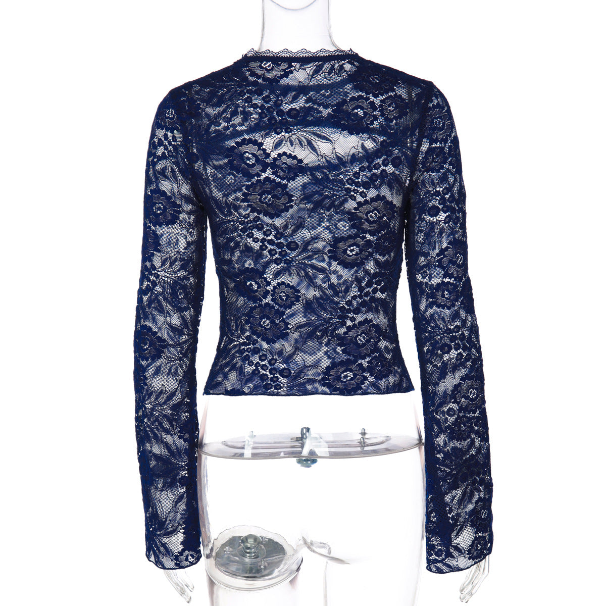 Lace hollow out long sleeve see through top  | Festival Outfits Women