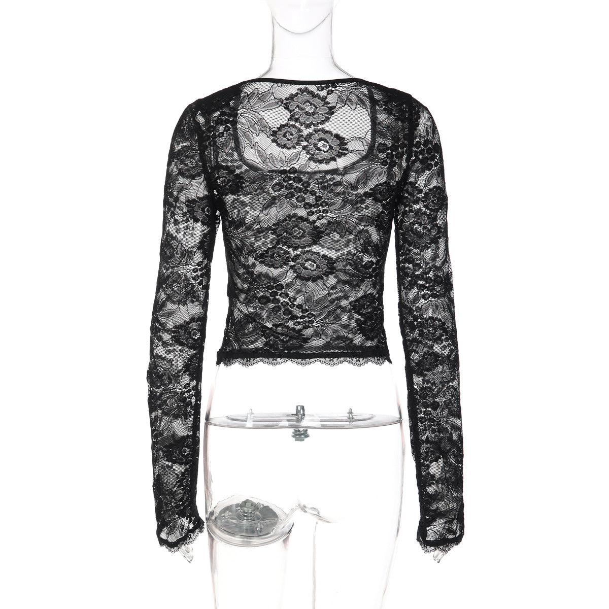 Long sleeve lace square neck see through top  | Festival Outfits Women
