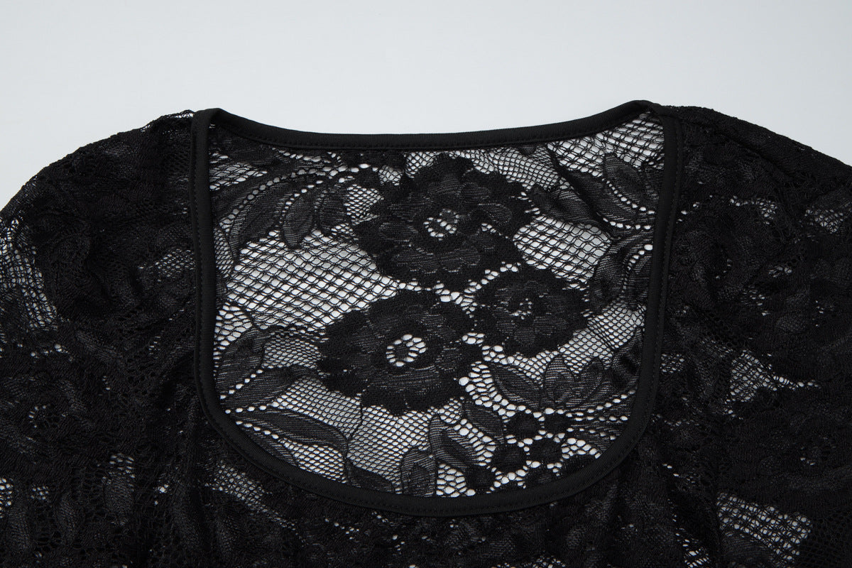 Long sleeve lace square neck see through top  | Festival Outfits Women