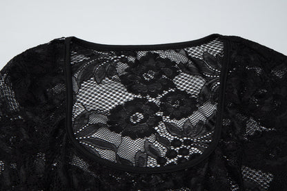 Long sleeve lace square neck see through top  | Festival Outfits Women