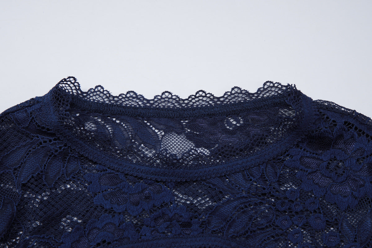 Lace hollow out long sleeve see through top  | Festival Outfits Women