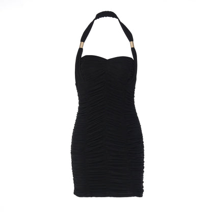 Halter ruched backless solid mini dress  | Festival Outfits Women