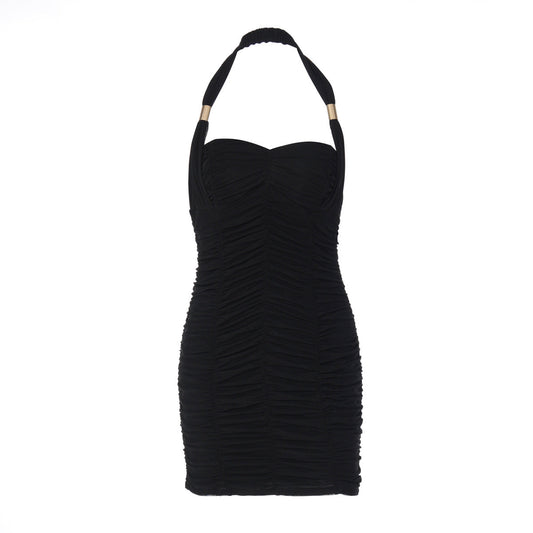 Halter ruched backless solid mini dress  | Festival Outfits Women