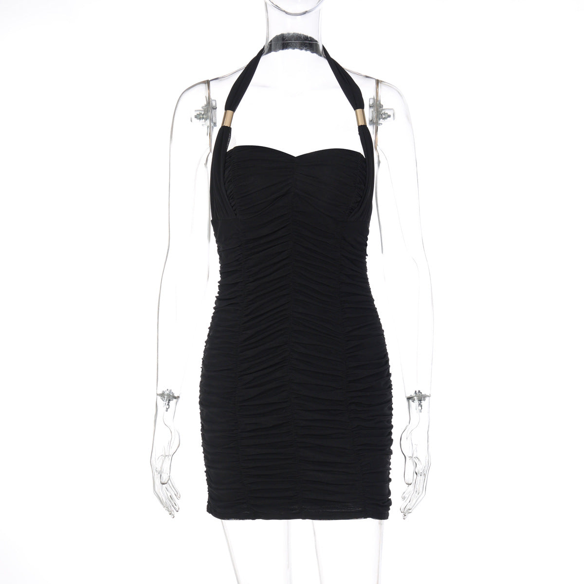 Halter ruched backless solid mini dress  | Festival Outfits Women