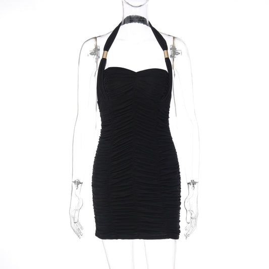Halter ruched backless solid mini dress  | Festival Outfits Women