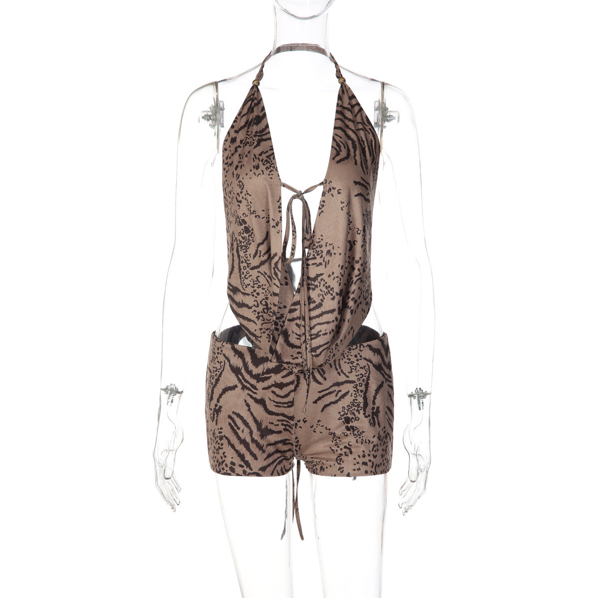 Halter self tie hollow out tiger print pant set  | Festival Outfits Women