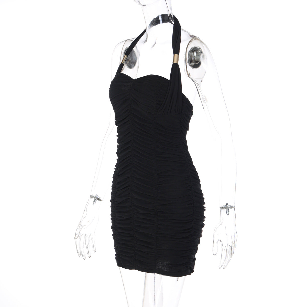 Halter ruched backless solid mini dress  | Festival Outfits Women