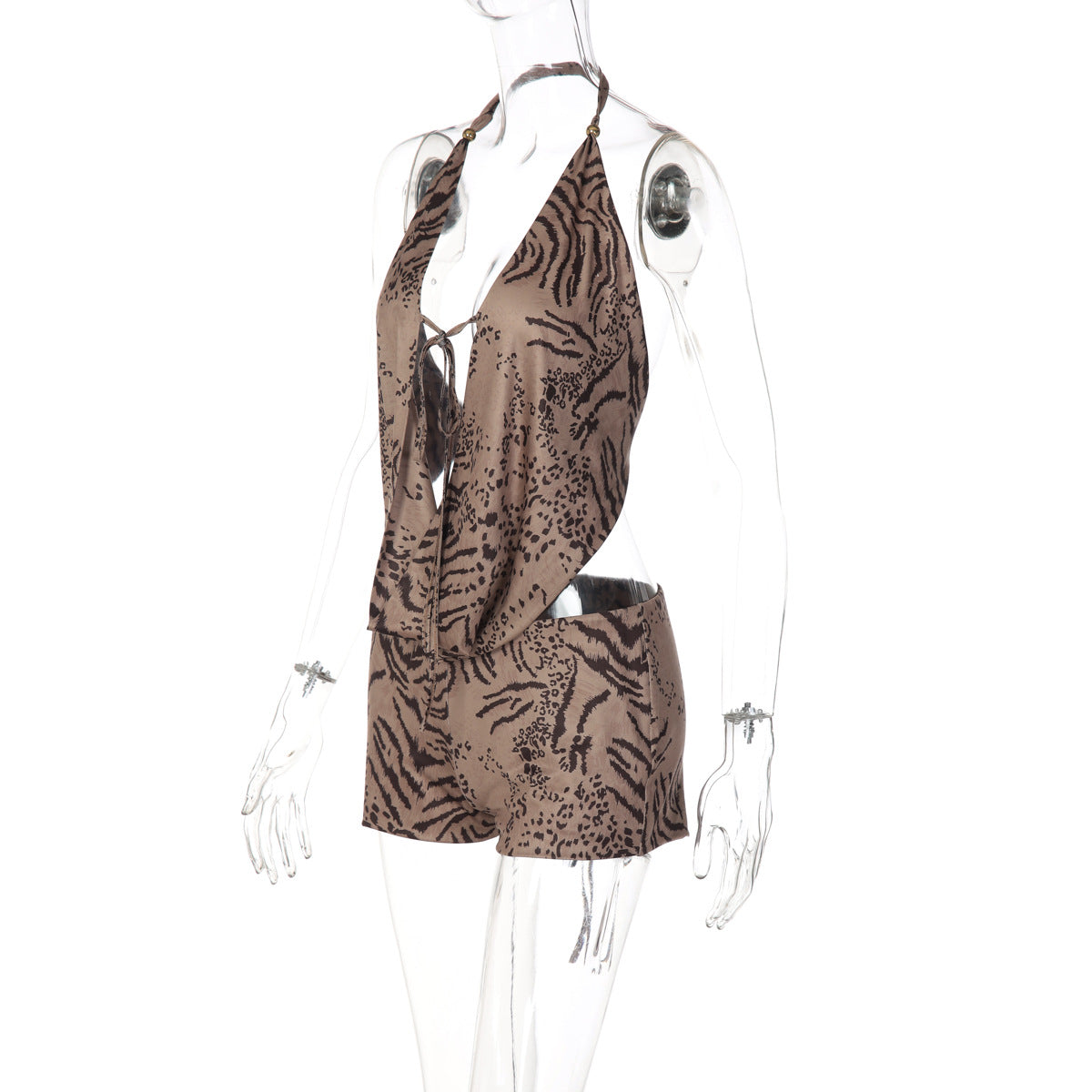 Halter self tie hollow out tiger print pant set  | Festival Outfits Women