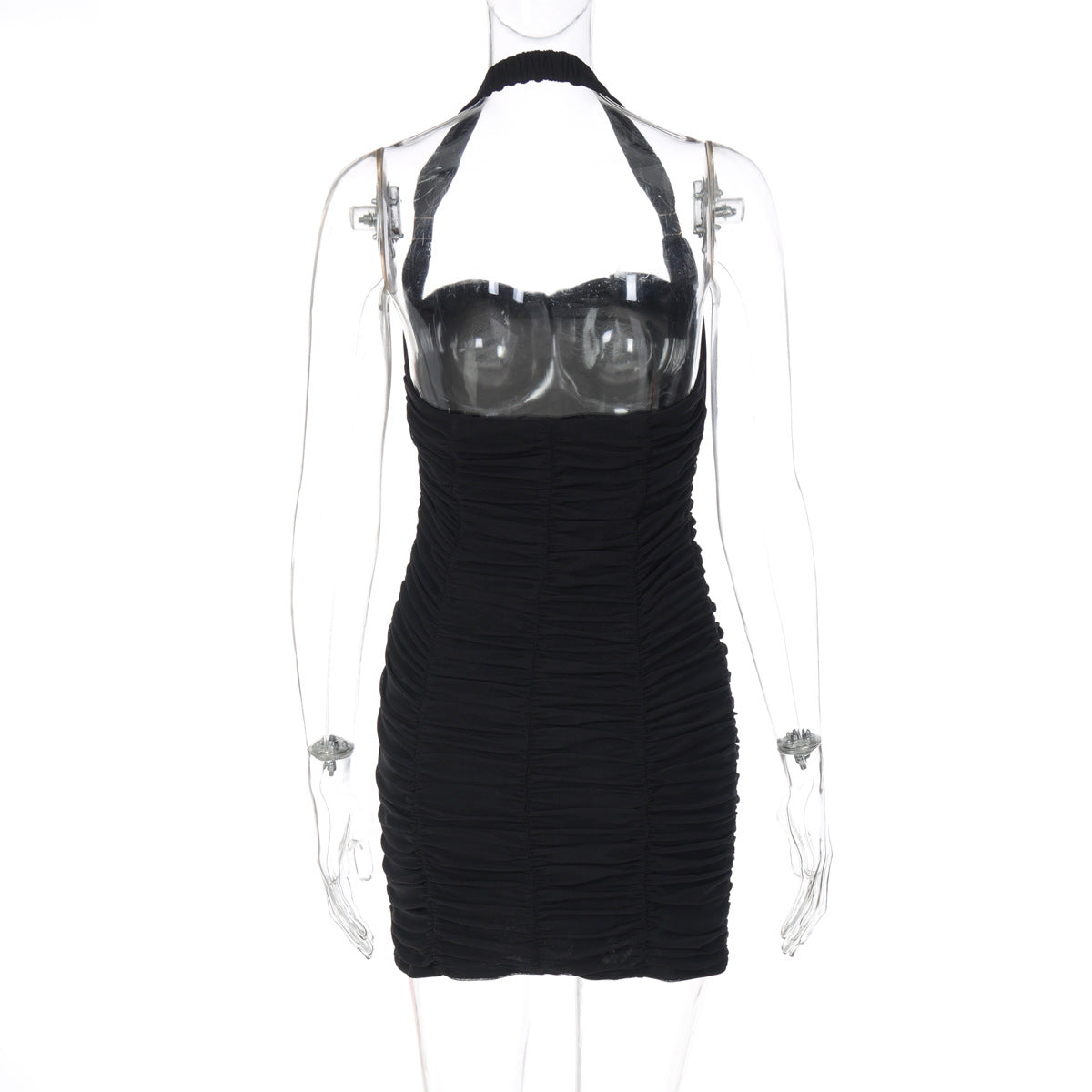Halter ruched backless solid mini dress  | Festival Outfits Women