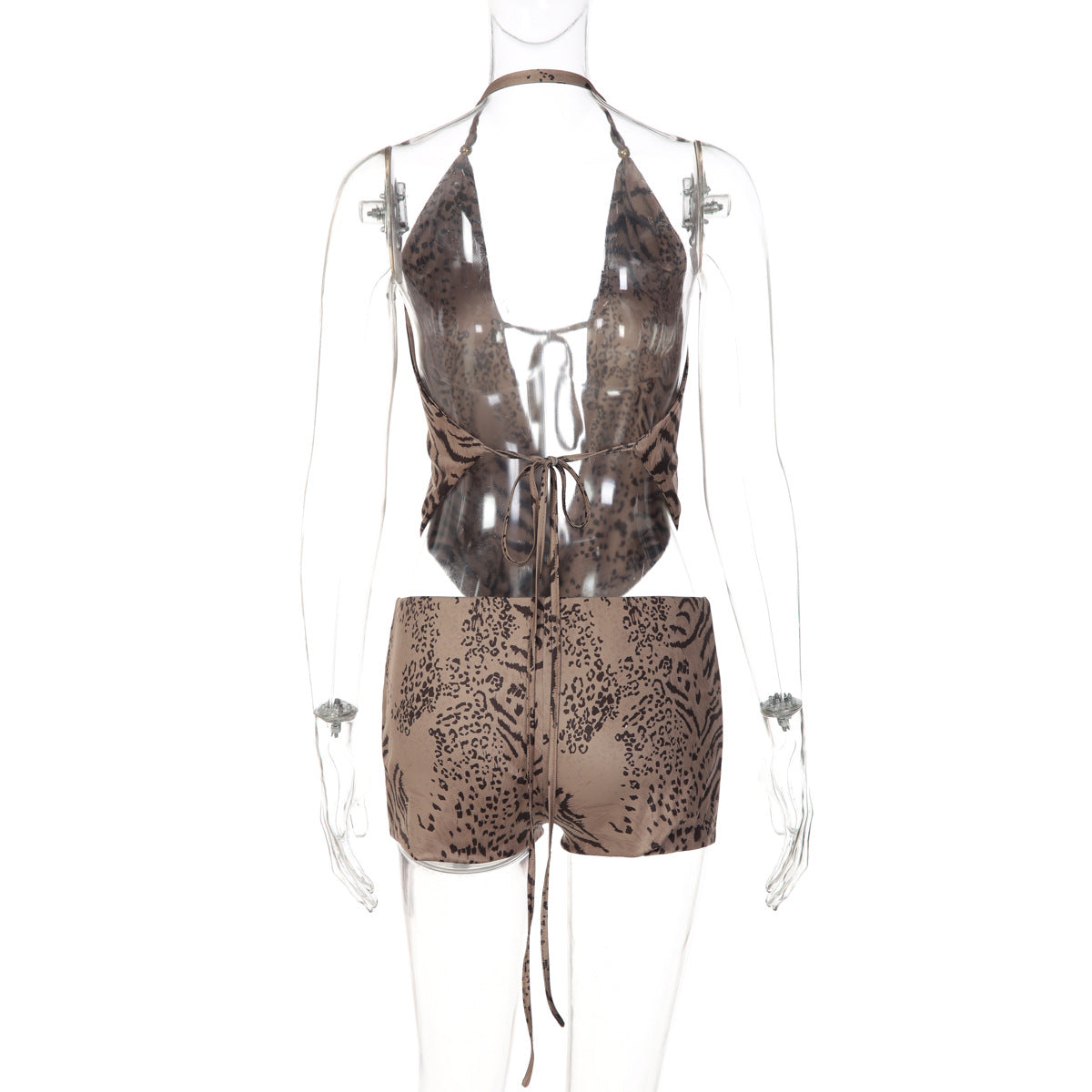 Halter self tie hollow out tiger print pant set  | Festival Outfits Women