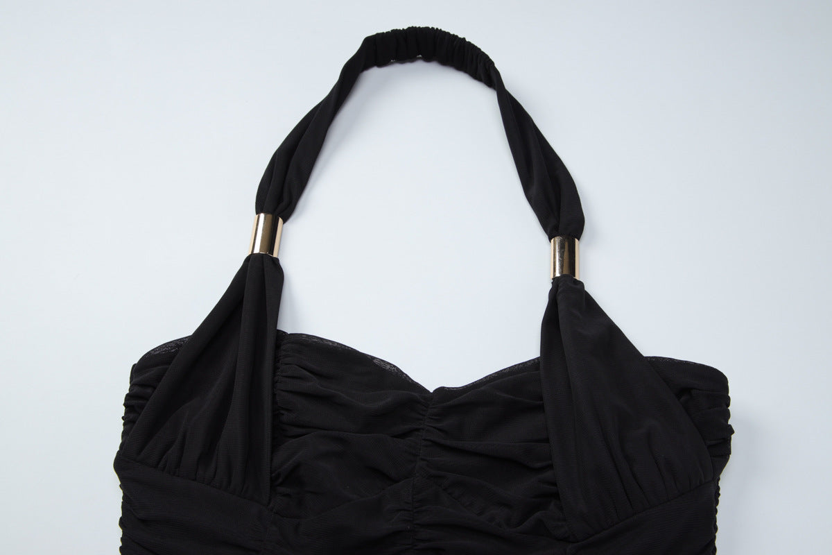 Halter ruched backless solid mini dress  | Festival Outfits Women