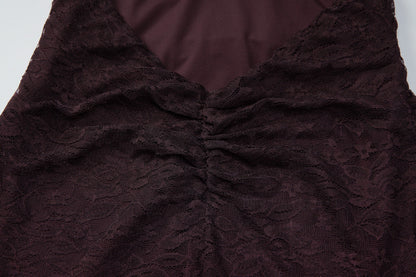 Halter self tie v neck ruffle lace ruched mini dress  | Festival Outfits Women