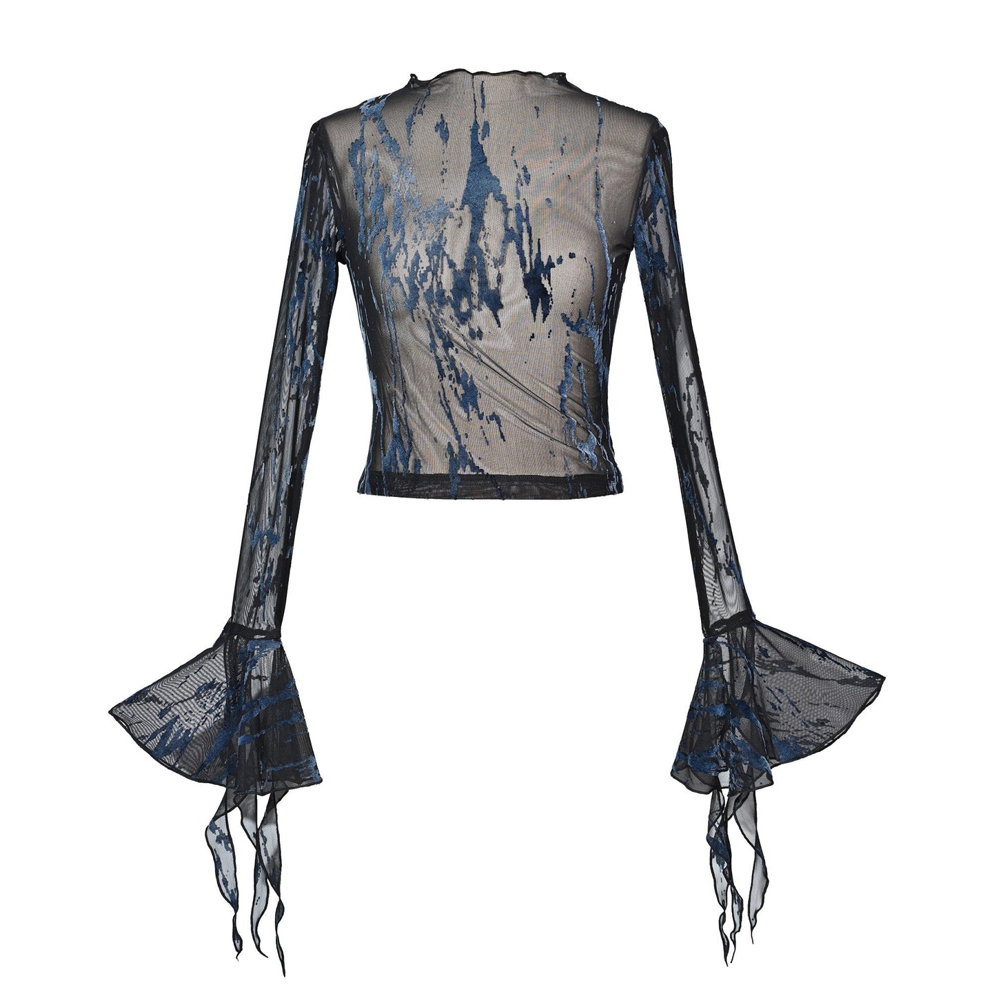 Long flared sleeve mesh print metal chain top  | Festival Outfits Women