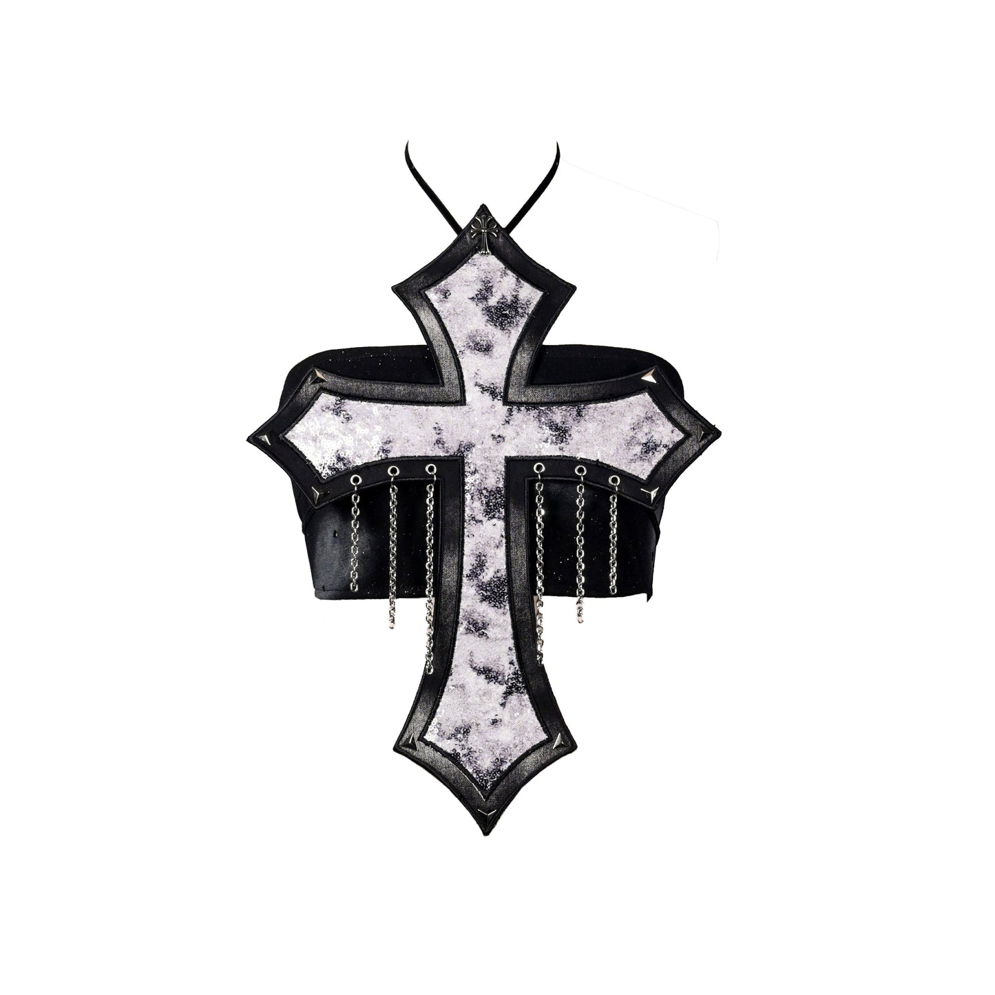 Metal chain halter self tie rivet applique top  | Festival Outfits Women