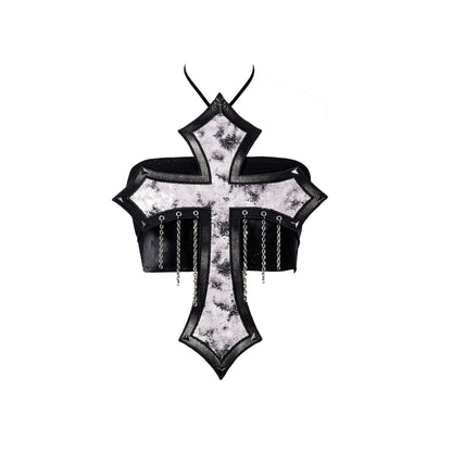 Metal chain halter self tie rivet applique top  | Festival Outfits Women
