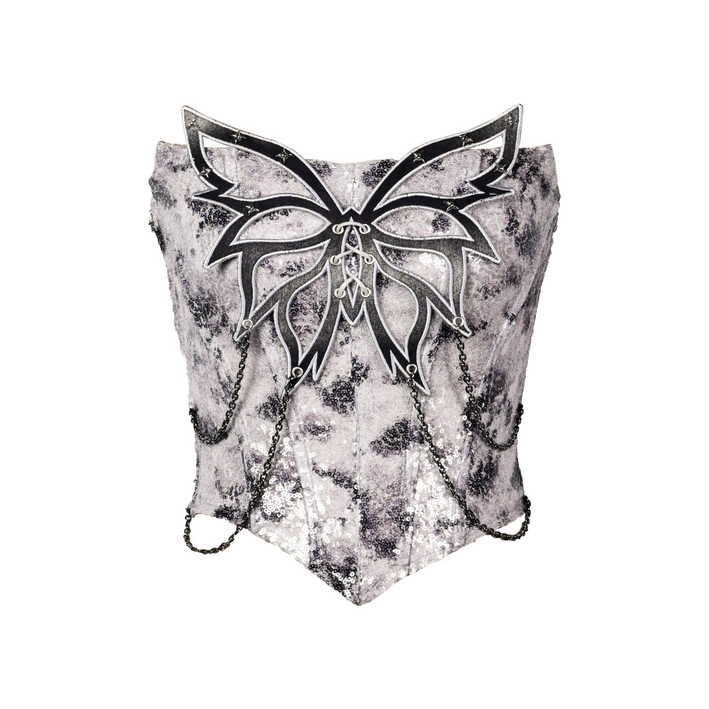 Metal chain butterfly applique glitter tube top  | Festival Outfits Women