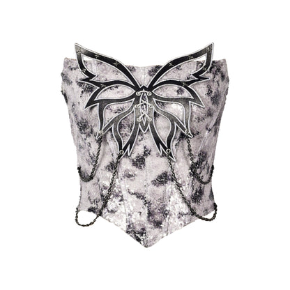 Metal chain butterfly applique glitter tube top  | Festival Outfits Women
