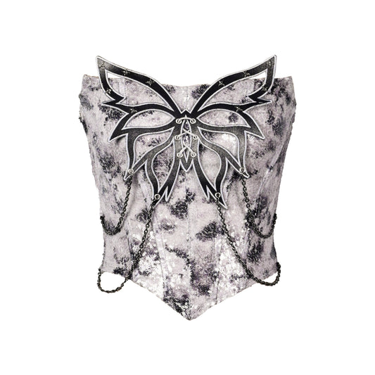 Metal chain butterfly applique glitter tube top  | Festival Outfits Women
