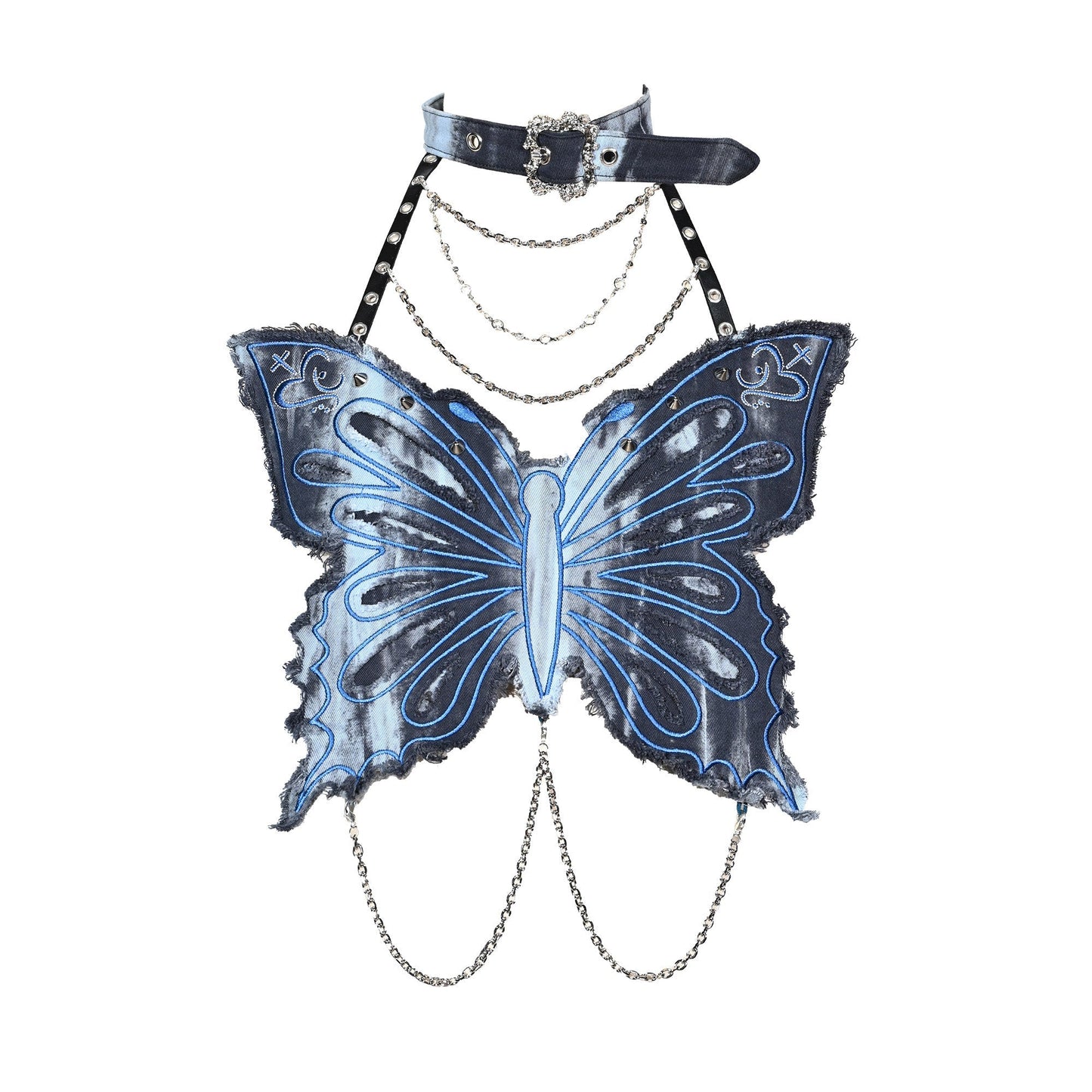 Long flared sleeve mesh print metal chain top  | Festival Outfits Women