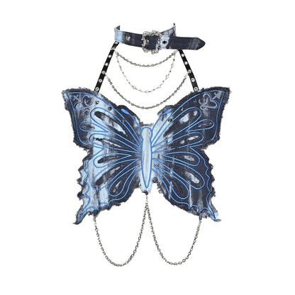 Long flared sleeve mesh print metal chain top  | Festival Outfits Women