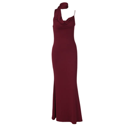 Irregular cowl neck backless spaghetti strap maxi dress  | Festival Outfits Women