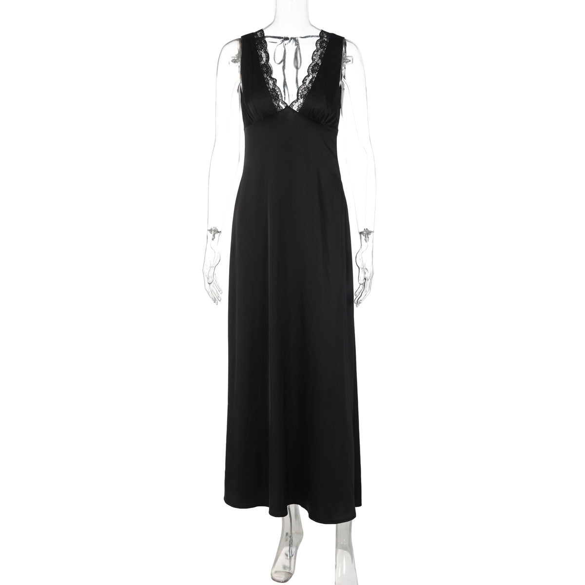 Lace hem v neck self tie backless maxi dress  | Festival Outfits Women