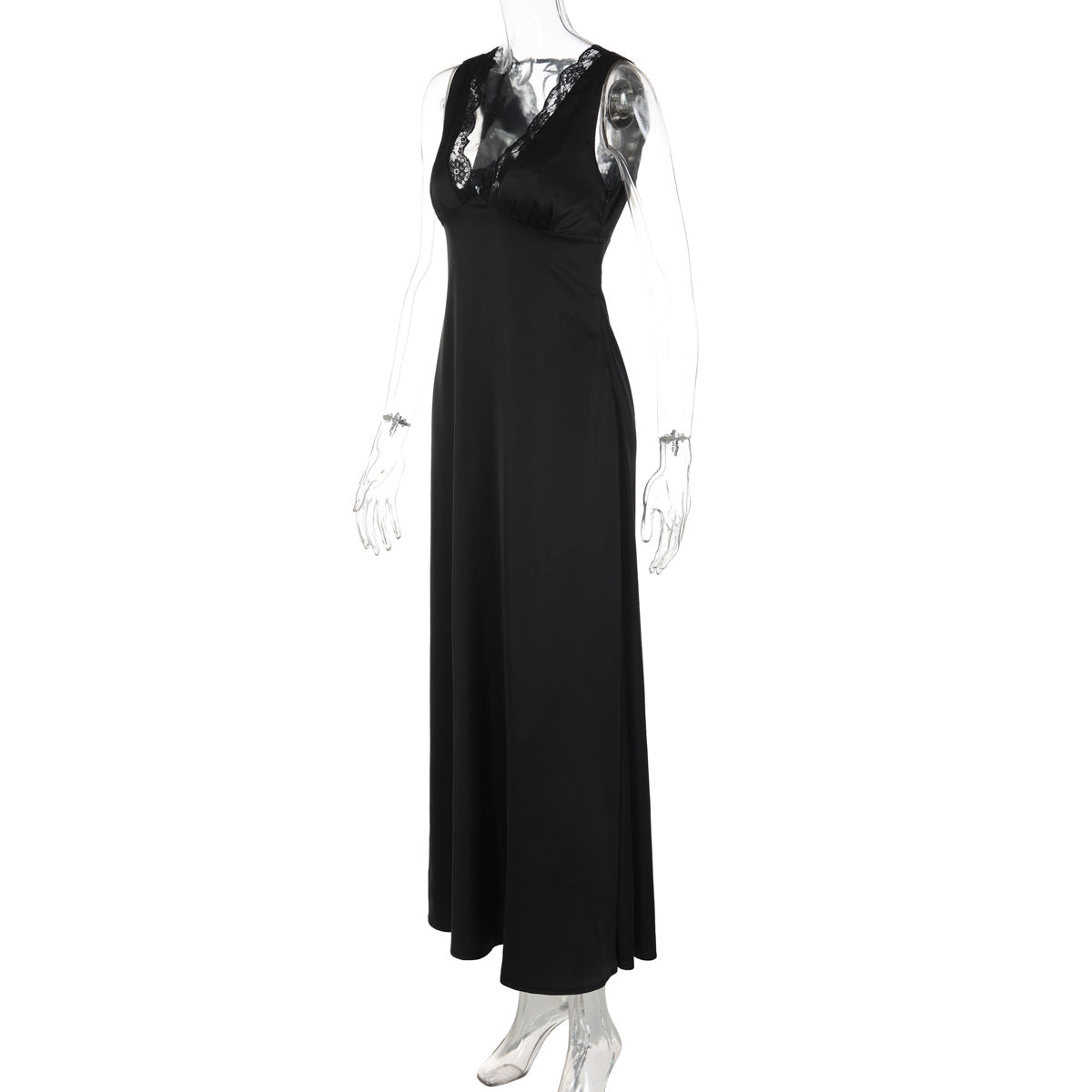 Lace hem v neck self tie backless maxi dress  | Festival Outfits Women