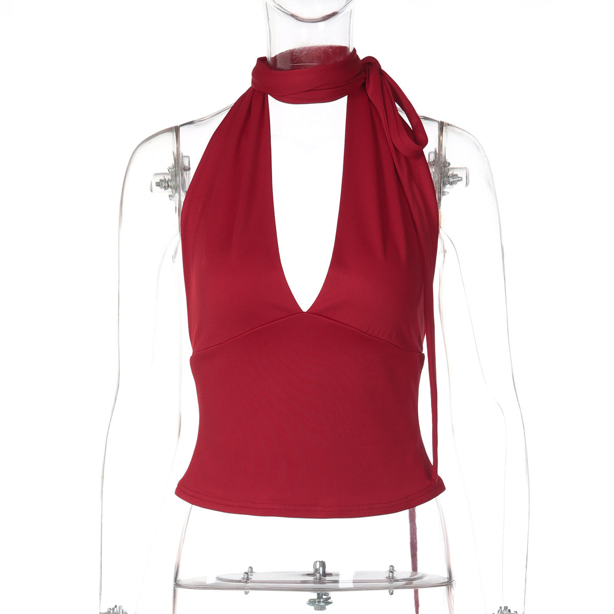 Halter self tie v neck backless solid top  | Festival Outfits Women
