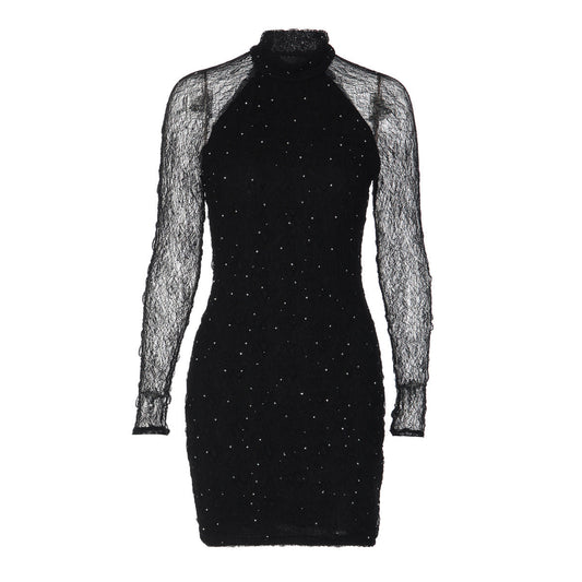 Long sleeve crewneck lace beaded mini dress  | Festival Outfits Women