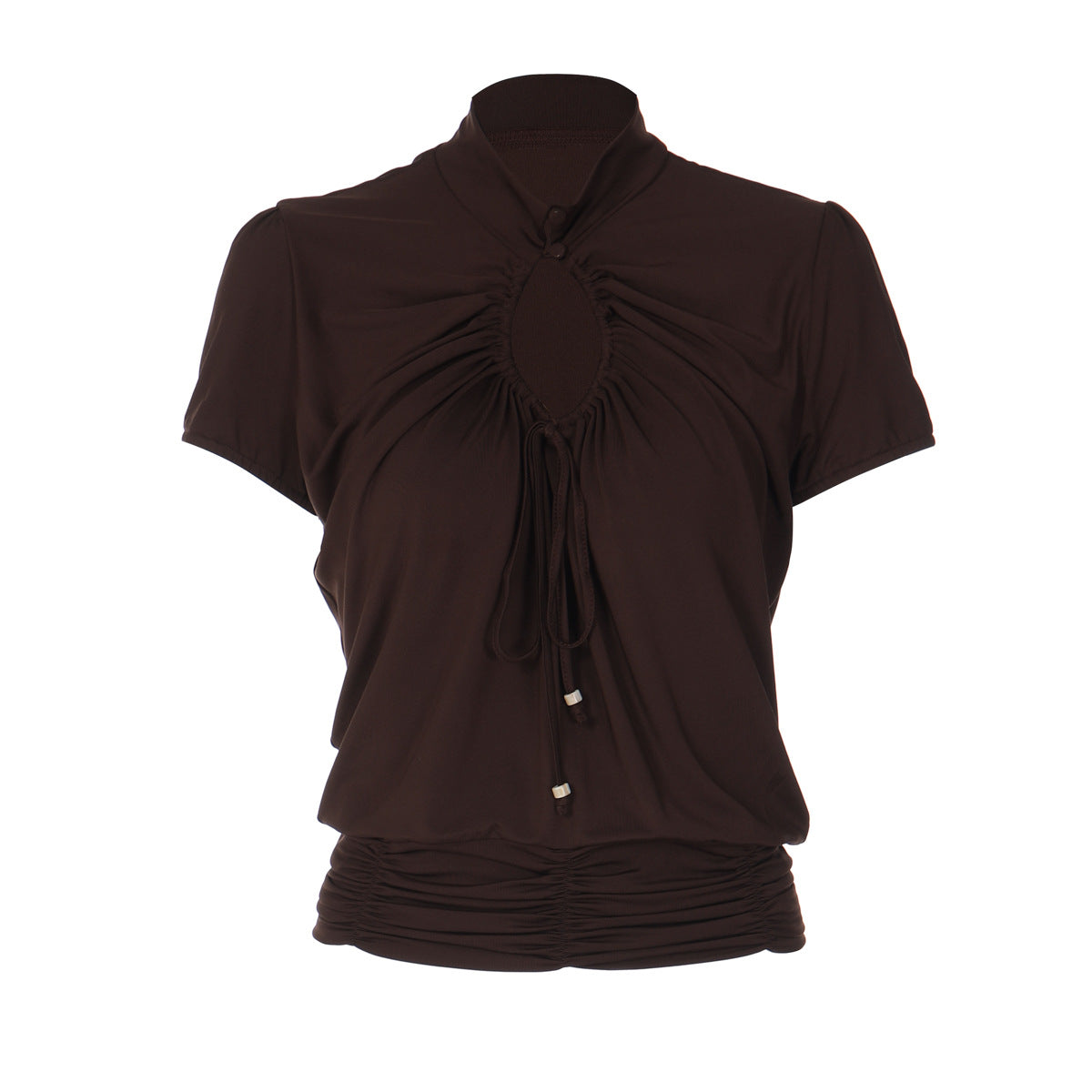 Hollow out ruched short sleeve self tie top  | Festival Outfits Women