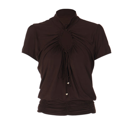 Hollow out ruched short sleeve self tie top  | Festival Outfits Women