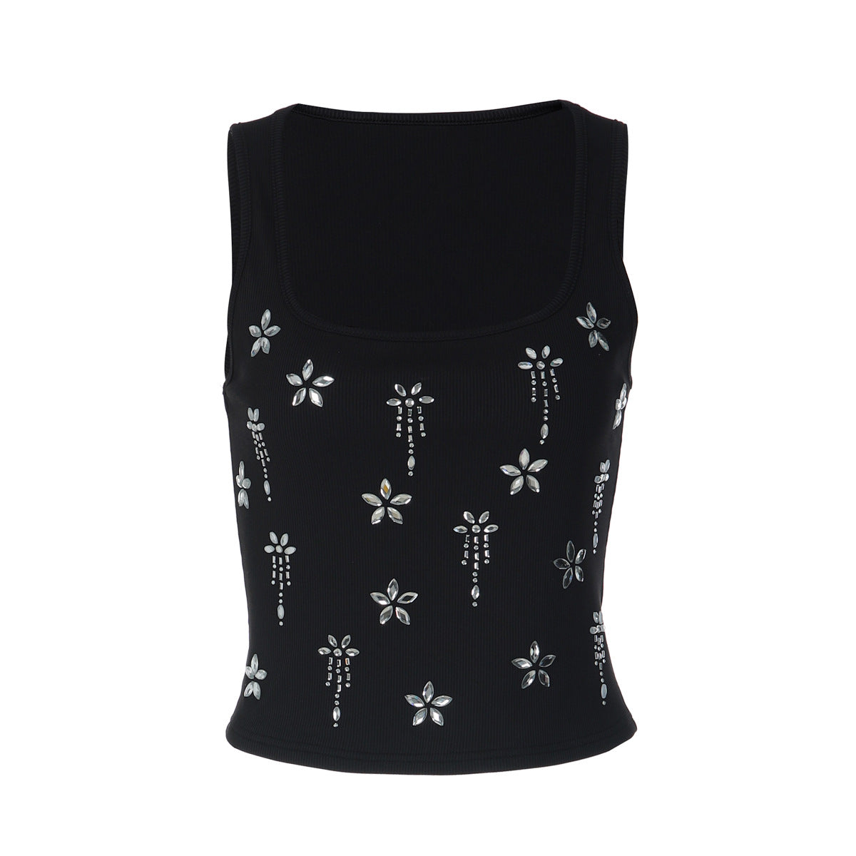 Square neck ribbed beaded sleeveless top  | Festival Outfits Women